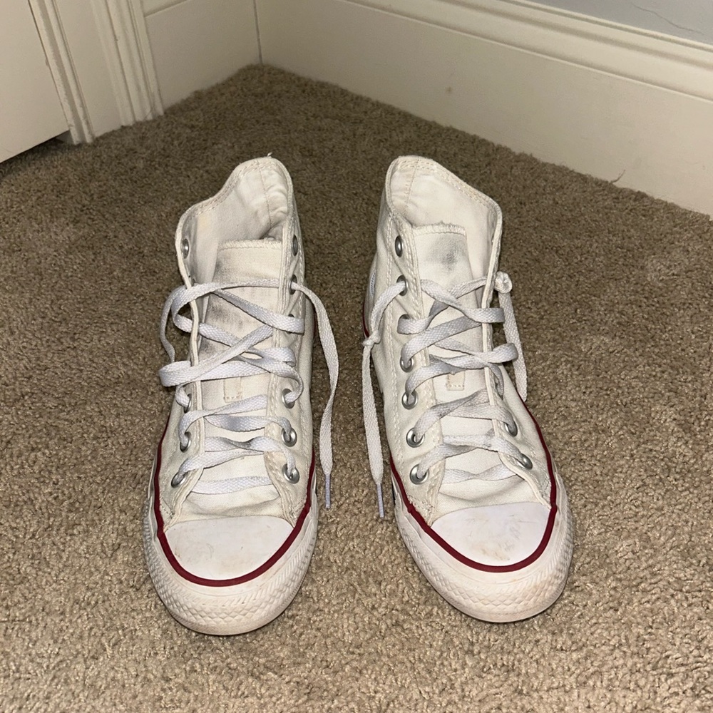 Converse Kids High-Top Sneakers - White with Red Trim